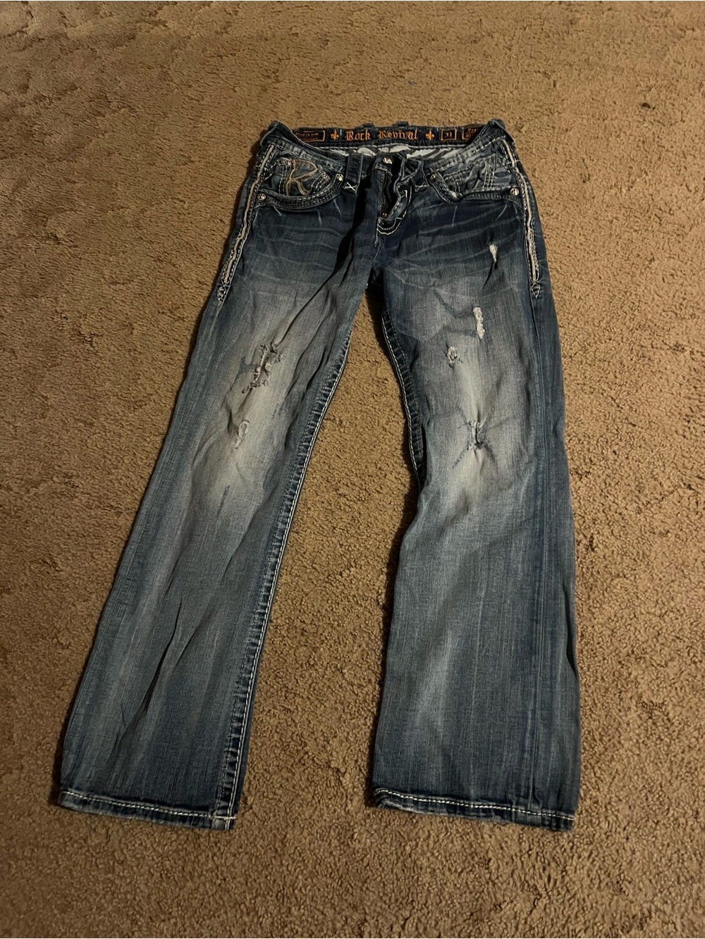 Rock Revival men's Distressed Bootcut Jeans - Blue